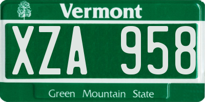 VT license plate XZA958