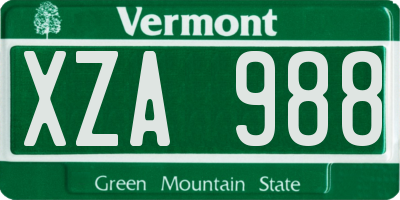 VT license plate XZA988