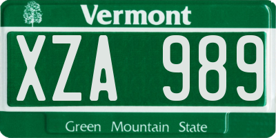 VT license plate XZA989