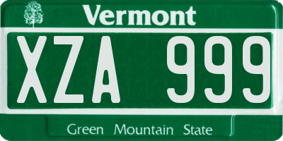 VT license plate XZA999