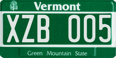 VT license plate XZB005