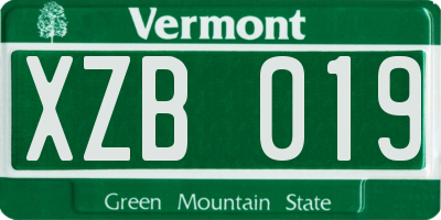 VT license plate XZB019