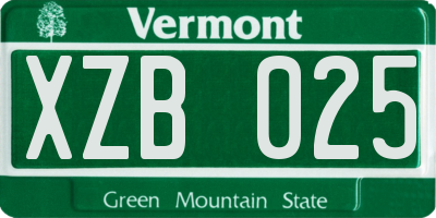 VT license plate XZB025