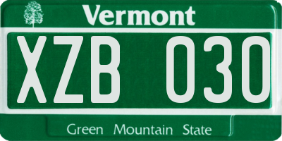 VT license plate XZB030