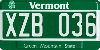 VT license plate XZB036