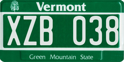 VT license plate XZB038
