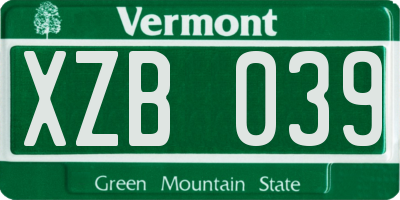 VT license plate XZB039