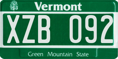 VT license plate XZB092
