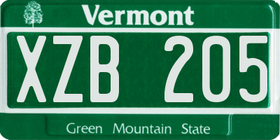 VT license plate XZB205