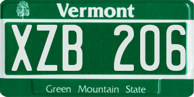VT license plate XZB206