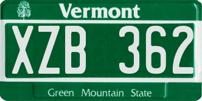 VT license plate XZB362