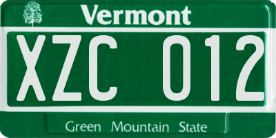 VT license plate XZC012