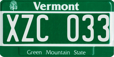 VT license plate XZC033