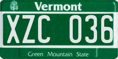 VT license plate XZC036
