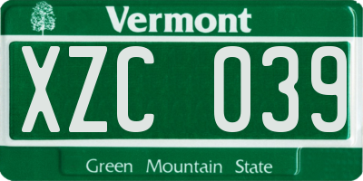 VT license plate XZC039