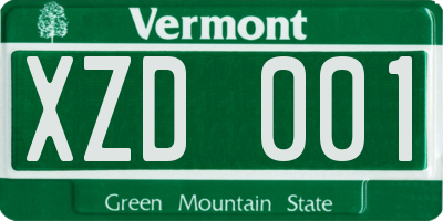 VT license plate XZD001