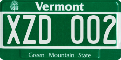 VT license plate XZD002