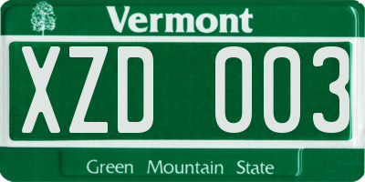VT license plate XZD003