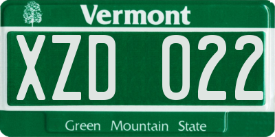 VT license plate XZD022
