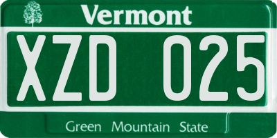VT license plate XZD025