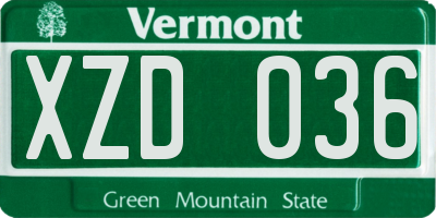 VT license plate XZD036