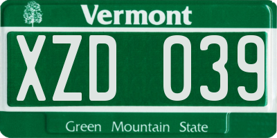 VT license plate XZD039