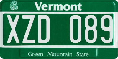 VT license plate XZD089