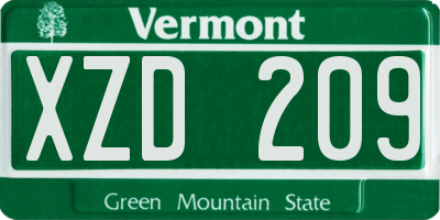 VT license plate XZD209