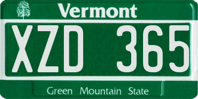 VT license plate XZD365