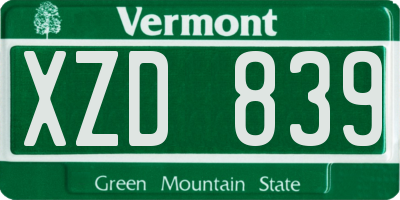 VT license plate XZD839
