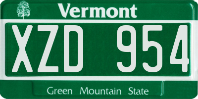 VT license plate XZD954