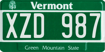 VT license plate XZD987