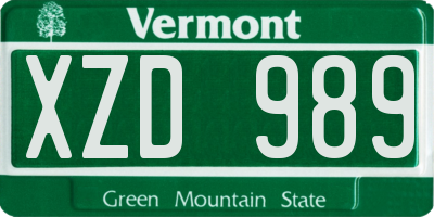 VT license plate XZD989