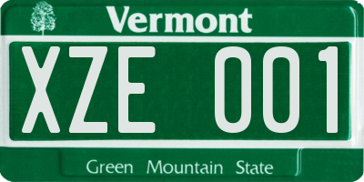 VT license plate XZE001