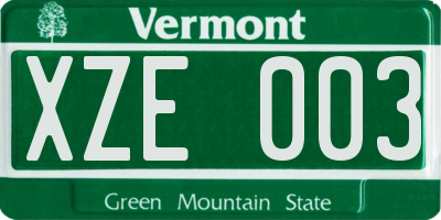 VT license plate XZE003