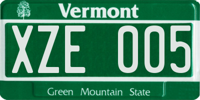 VT license plate XZE005