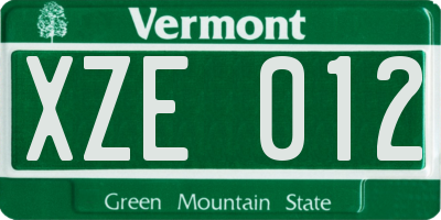 VT license plate XZE012