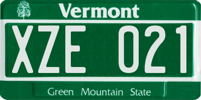 VT license plate XZE021