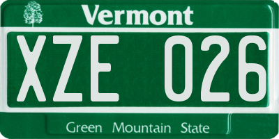 VT license plate XZE026