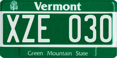 VT license plate XZE030