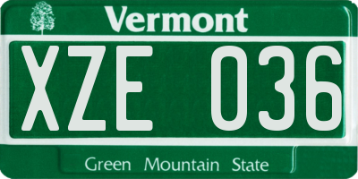 VT license plate XZE036