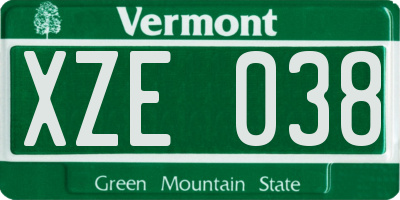 VT license plate XZE038