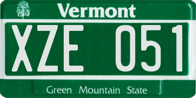 VT license plate XZE051
