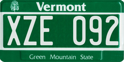 VT license plate XZE092
