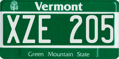 VT license plate XZE205