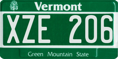 VT license plate XZE206