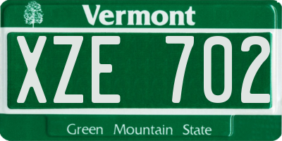 VT license plate XZE702