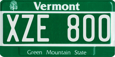 VT license plate XZE800