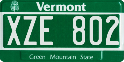 VT license plate XZE802