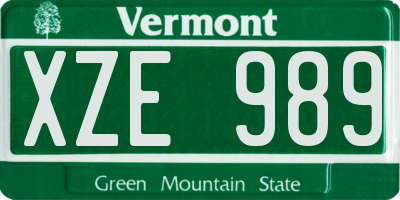 VT license plate XZE989